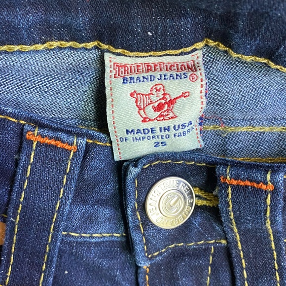 Vintage Y2K True Religion Dark Wash Ultra Low Rise Flare Leg Jeans 25 - Picture 3 of 16